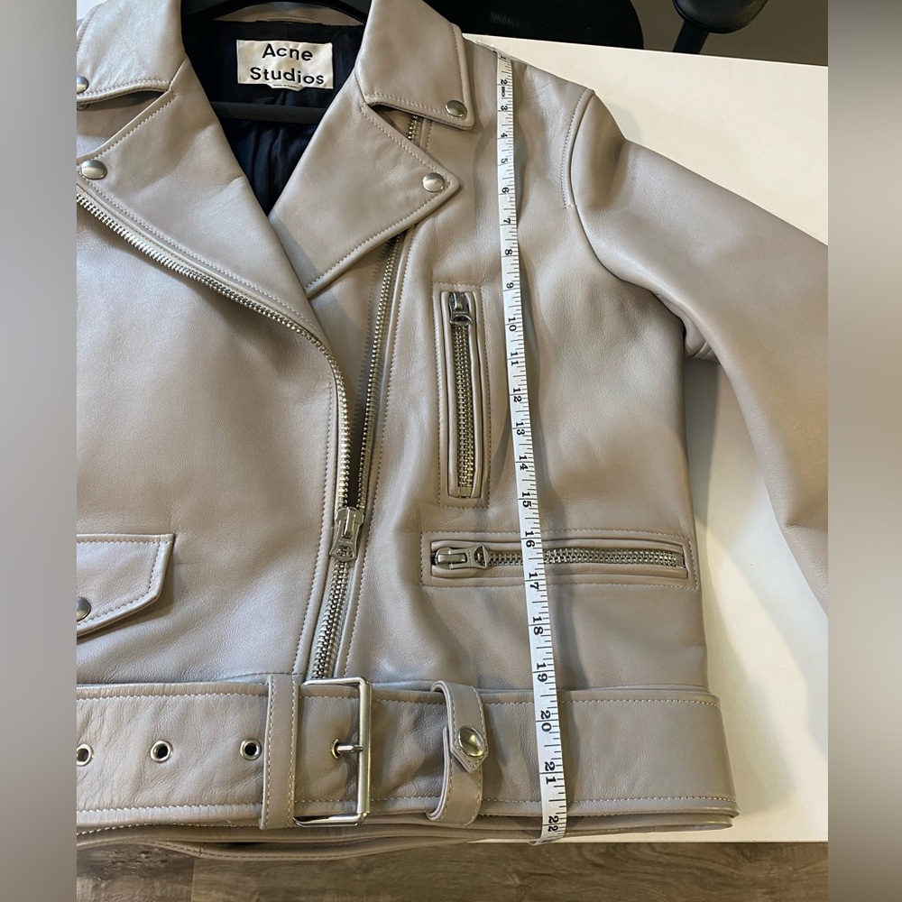 Acne Studios Merlyn Oversized Leather Moto Jacket 38 Dove Gray Lamb Leather - Picture 12 of 16